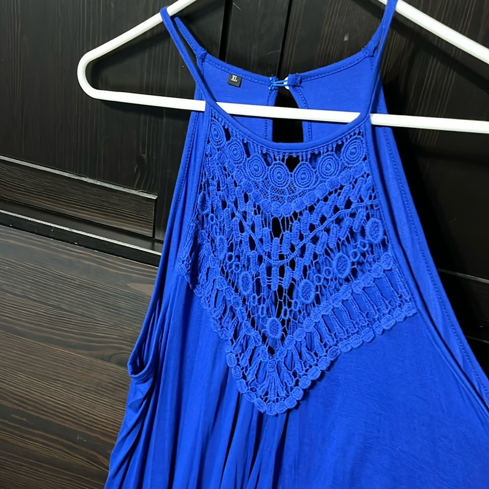NBW Blue halter neck lace dress with pockets